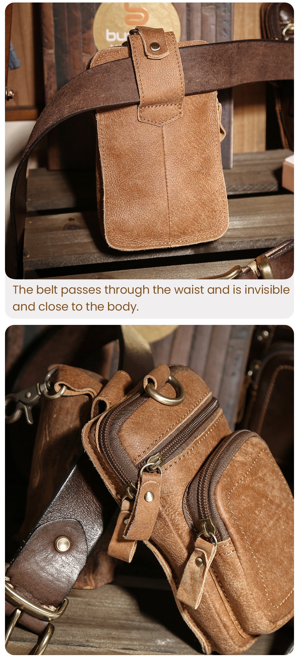 Large Capacity Leather Waist Bag