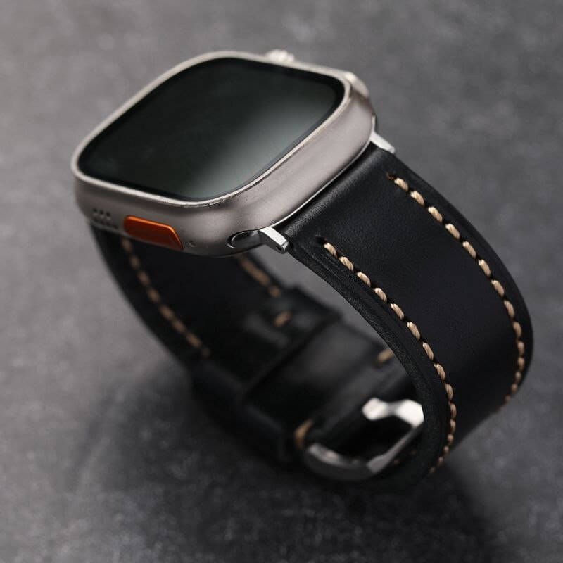 Black Stitched Leather Strap