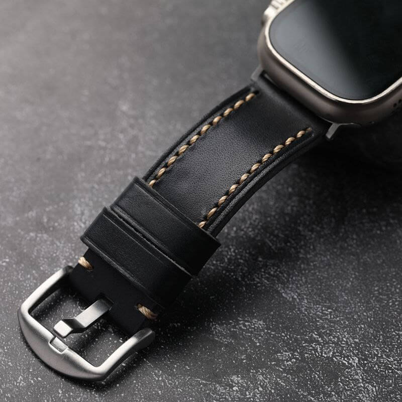 Black Stitched Leather Strap