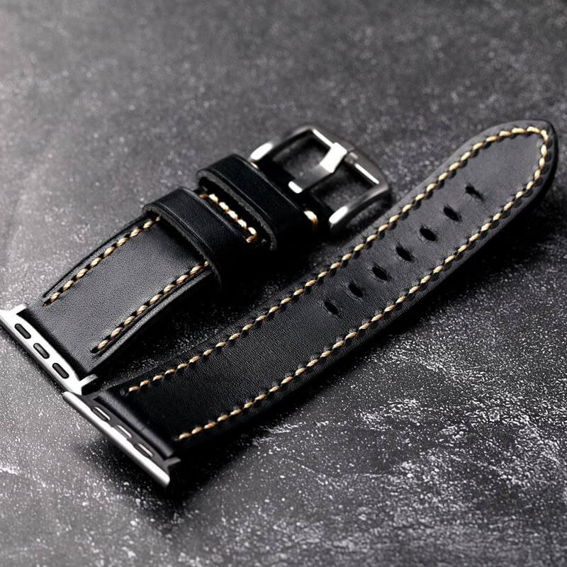 Black Stitched Leather Strap