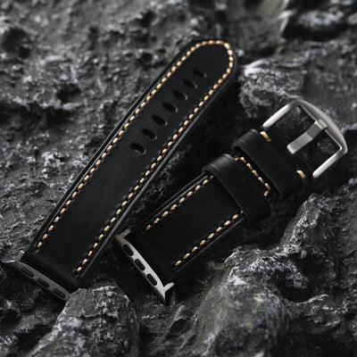 Black Stitched Leather Strap