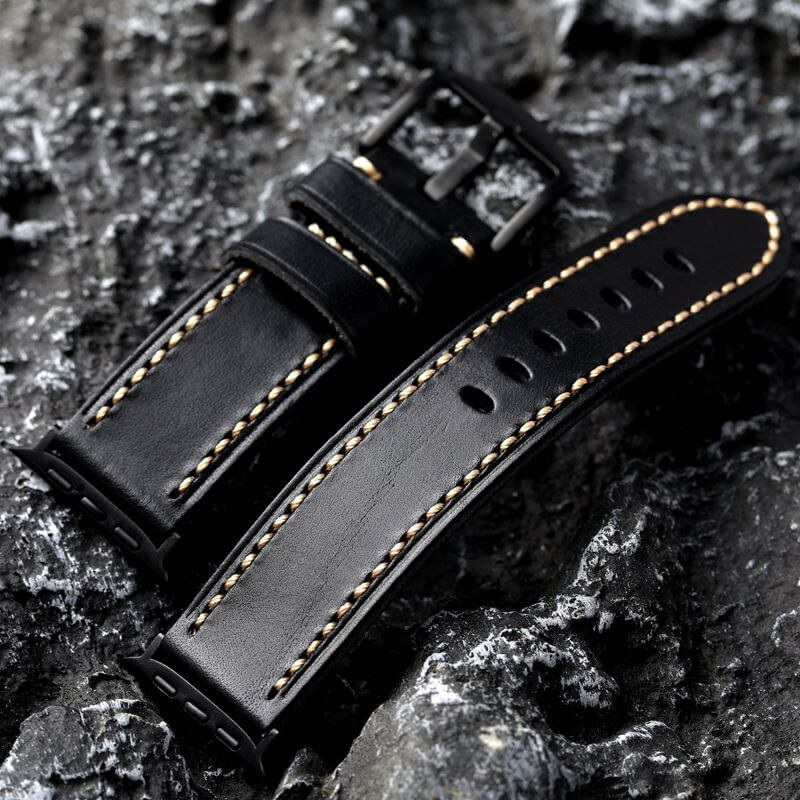 Black Stitched Leather Strap