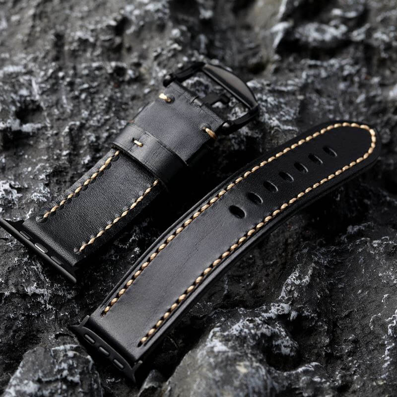 Black Stitched Leather Strap