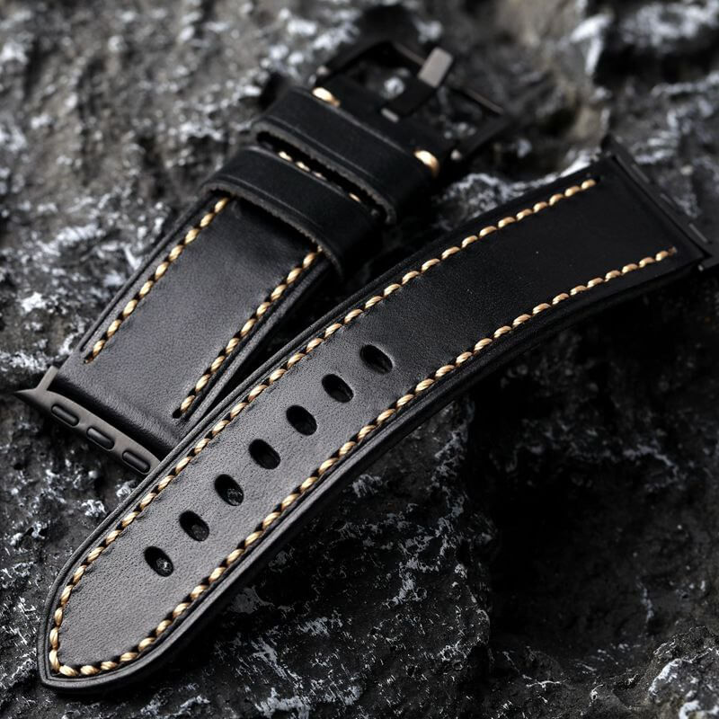 Black Stitched Leather Strap