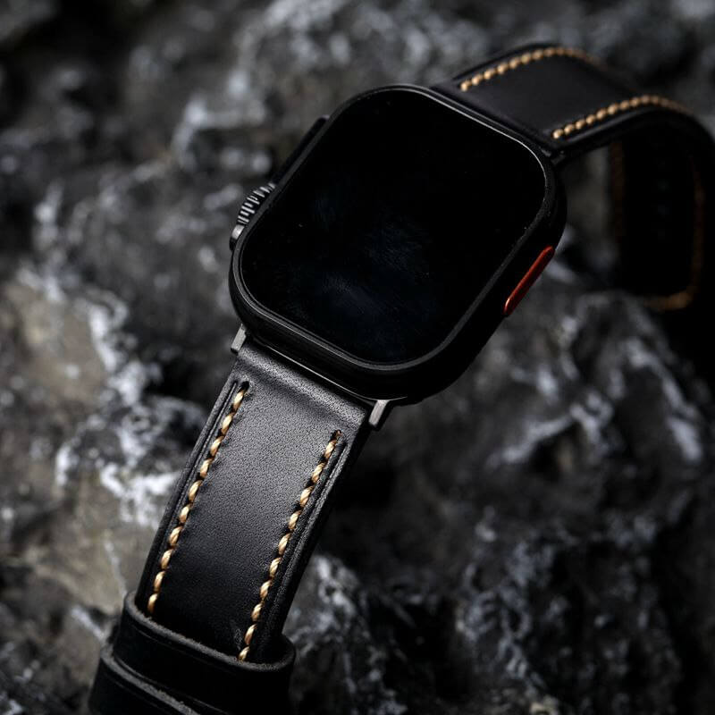 Black Stitched Leather Strap