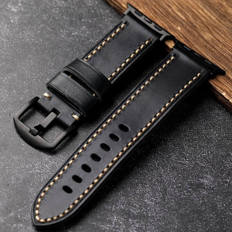 Black Stitched Leather Strap