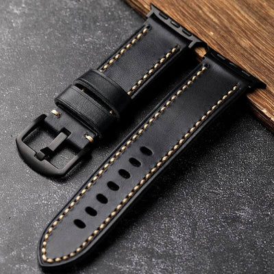 Black Stitched Leather Strap