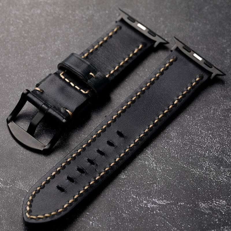 Black Stitched Leather Strap